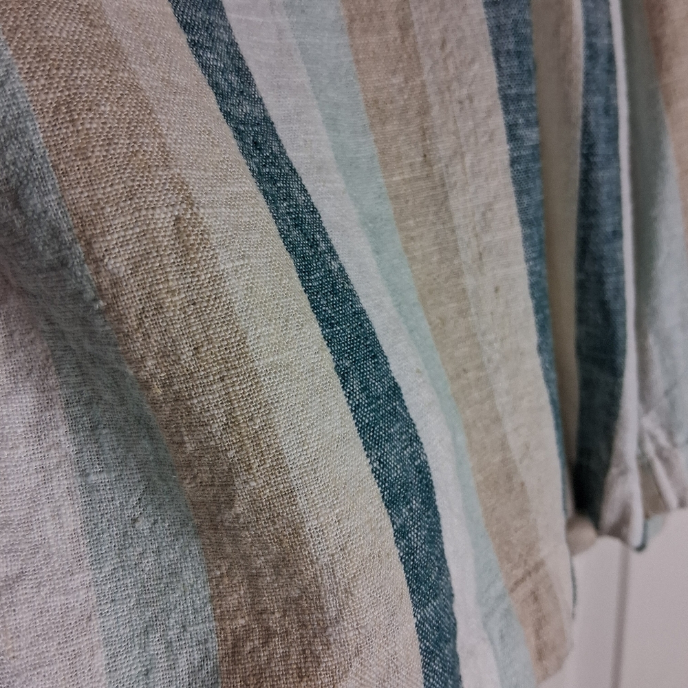 Naturals Drawstring Linen-Blend Shorts in Teal, Beige & White Stripes Sz XL - Picture 3 of 8